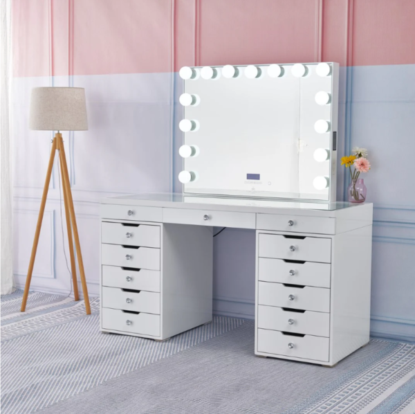 White Hollywood vanity station with mirror