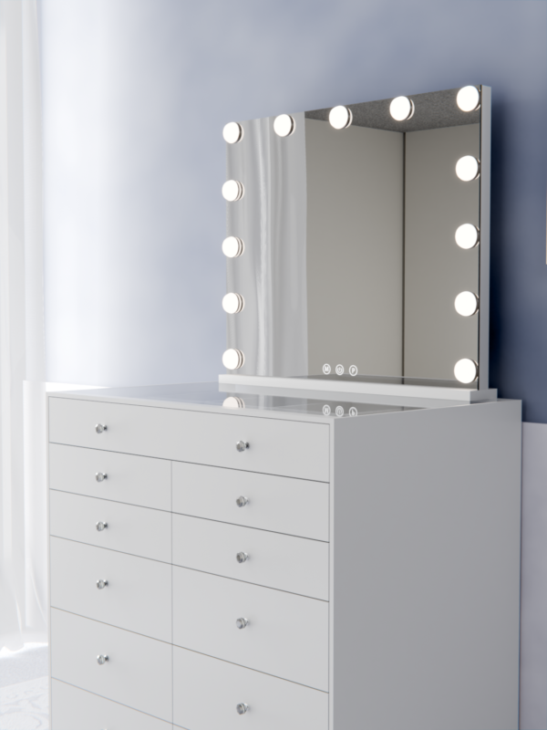 vanity table with mirror storage